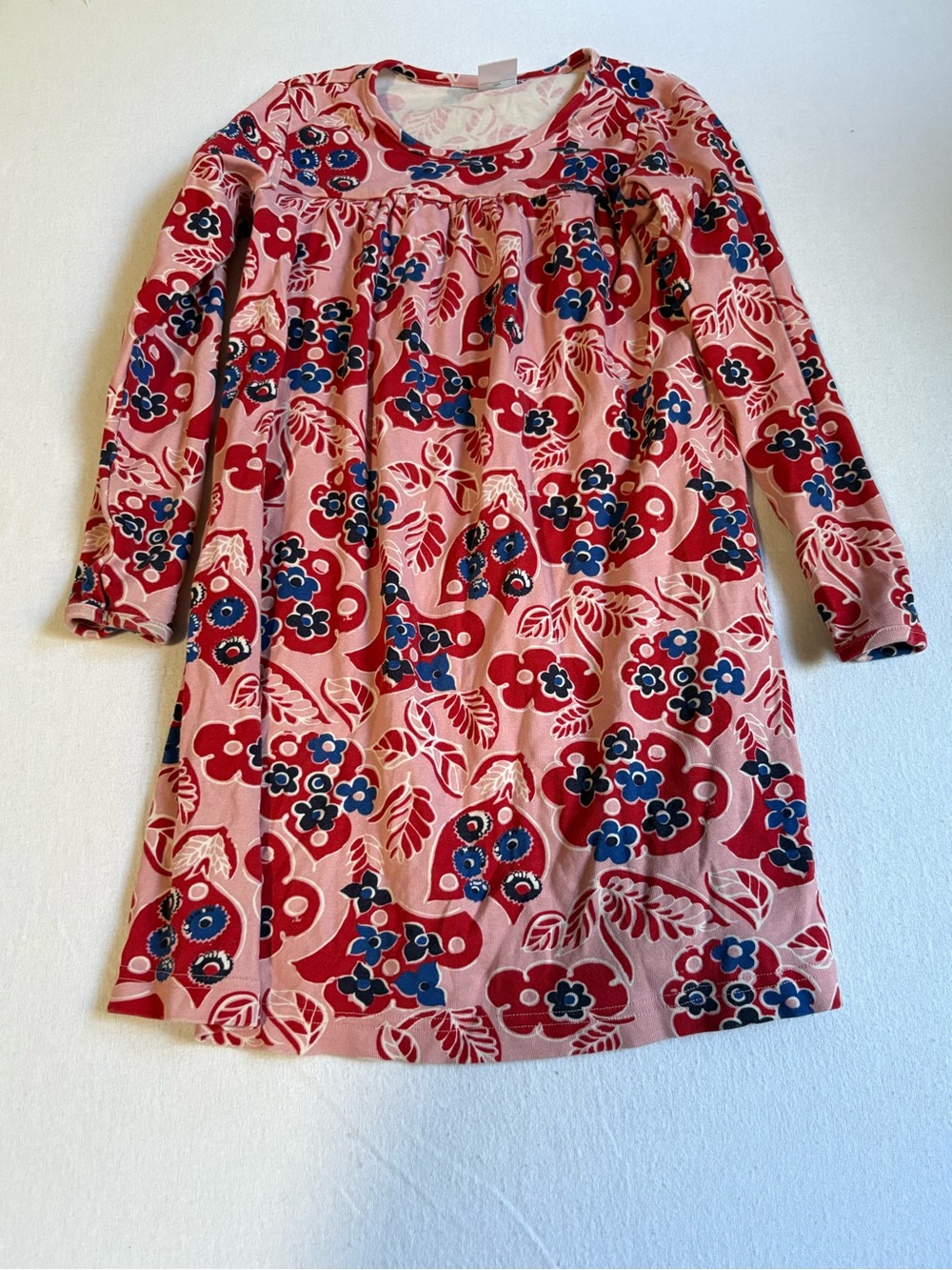 Hanna Andersson Pink Floral-Print Long Sleeve Dress with Red & Blue Accents